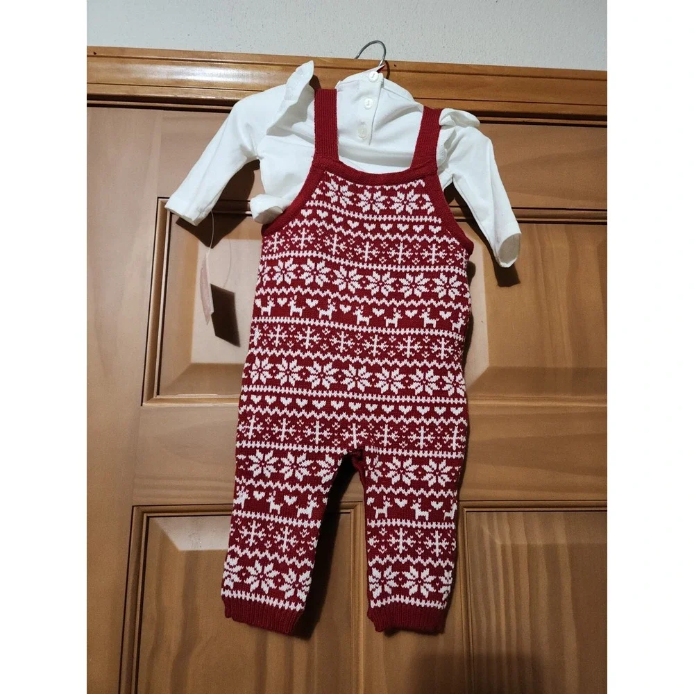 Shabby Chic Rachel Ashwell Infant Christmas Winter Outfit Red‎ Overalls 3-6 NWT